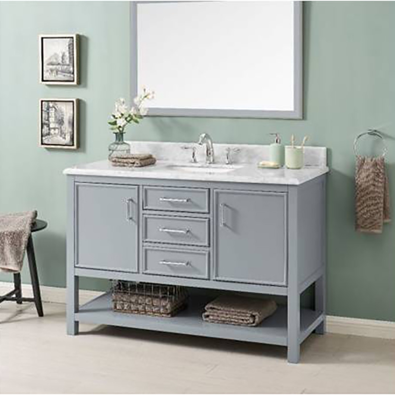 Natural marble bathroom vanity 48 Inch with Under Sink, 3 Drawer and 2 doors Stylish storage, Gray